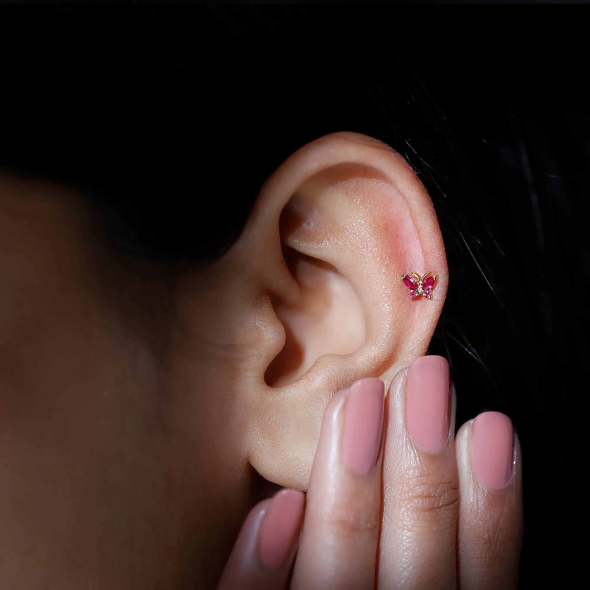 Adorable Marquise Ruby Butterfly Conch Earring