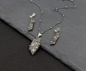 Angular Meteorite Necklace Matching Earrings