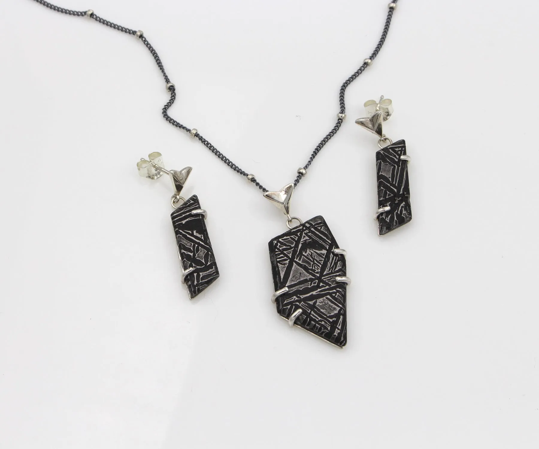 Angular Meteorite Necklace Matching Earrings