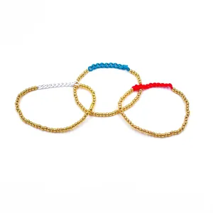 Ashley Gold Stainless Steel Gold Plated Ball Enamel Link Stretch Ball Beaded Bracelet