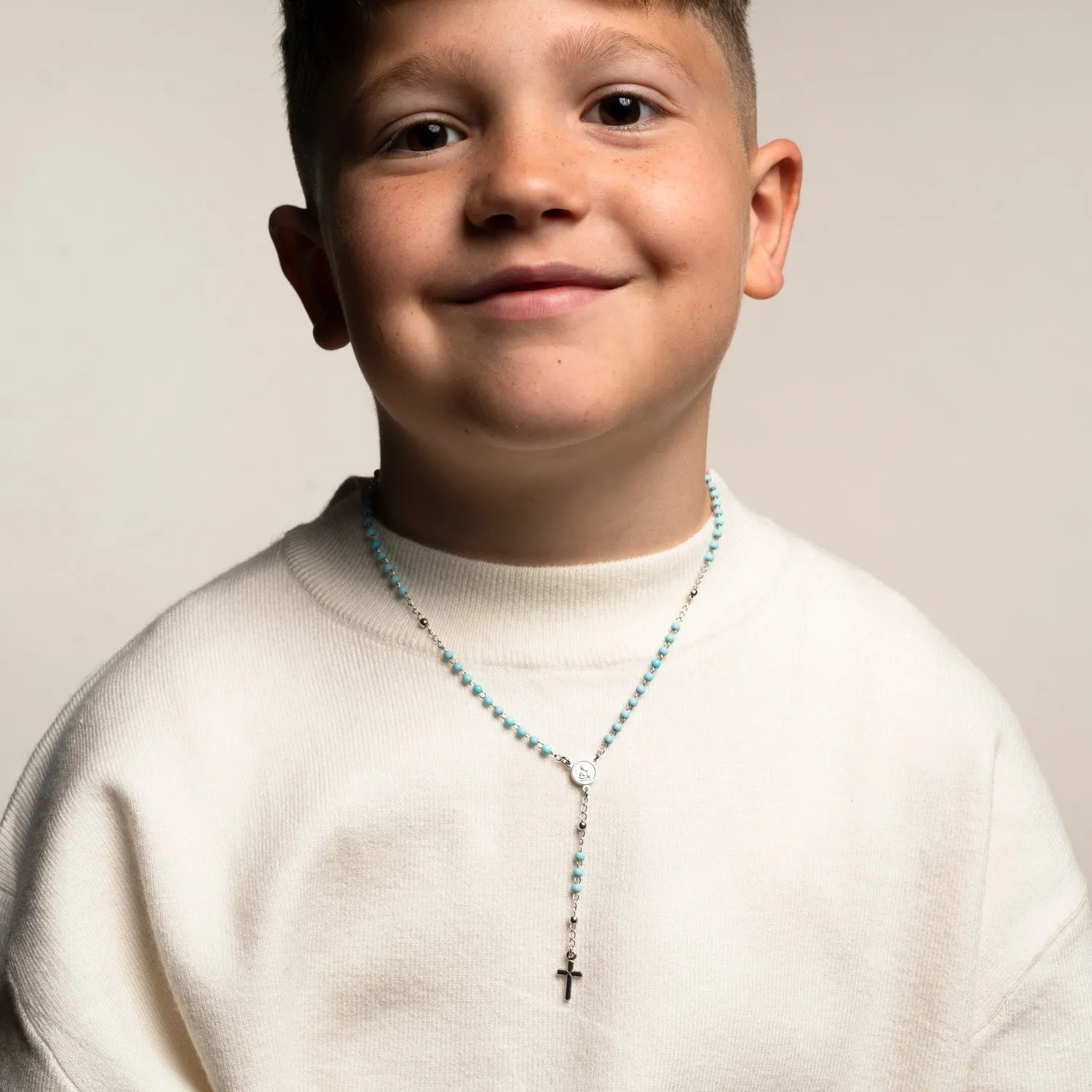 BABY BOY ROSARY NECKLACE - SILVER