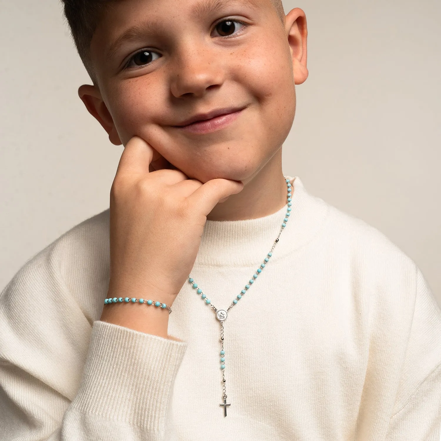 BABY BOY ROSARY NECKLACE - SILVER