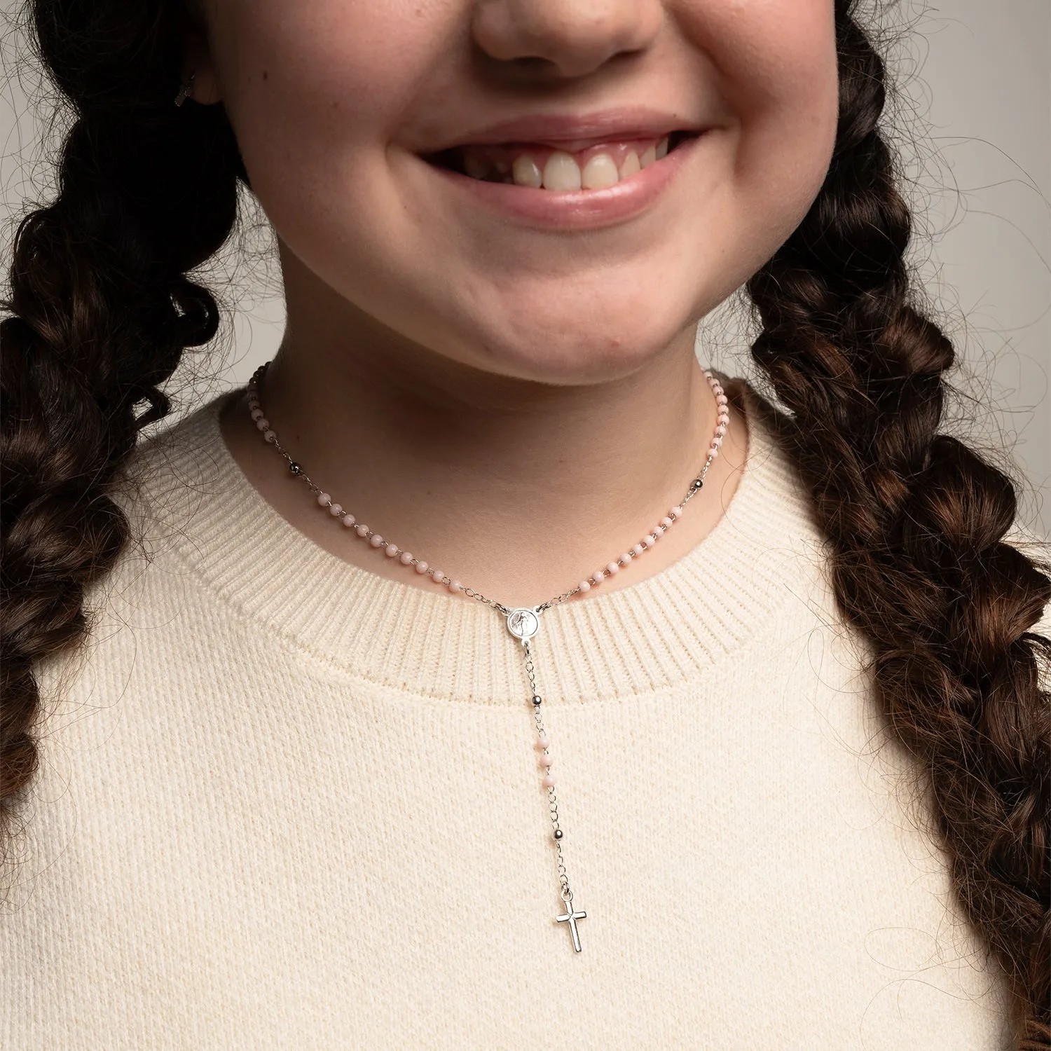BABY GIRL ROSARY NECKLACE - SILVER