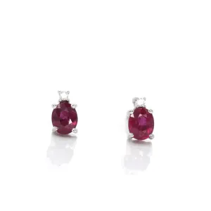 Baikalla 14k Classic White Gold Natural 4*5mm 7/10ct Ruby Earrings w/Diamond