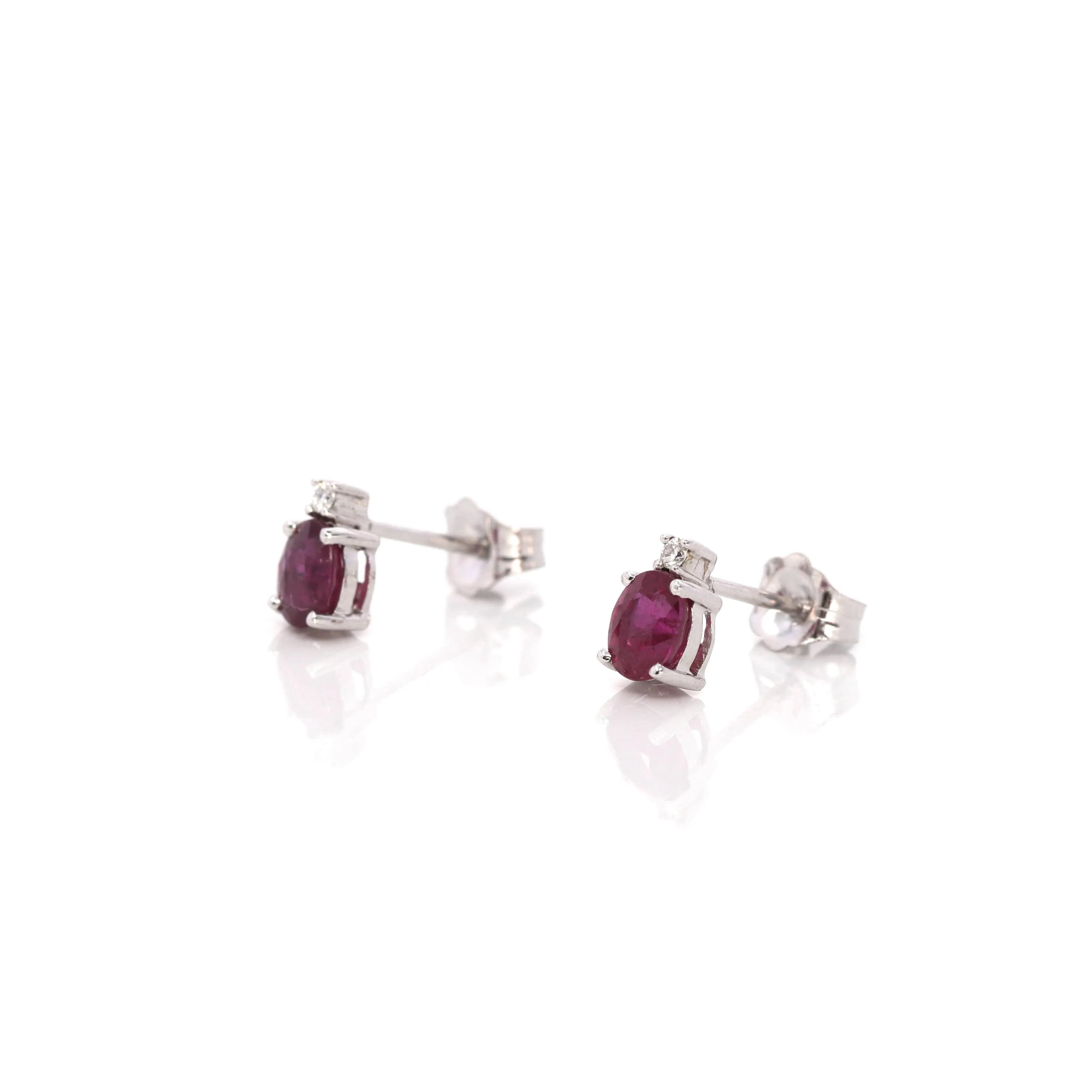 Baikalla 14k Classic White Gold Natural 4*5mm 7/10ct Ruby Earrings w/Diamond