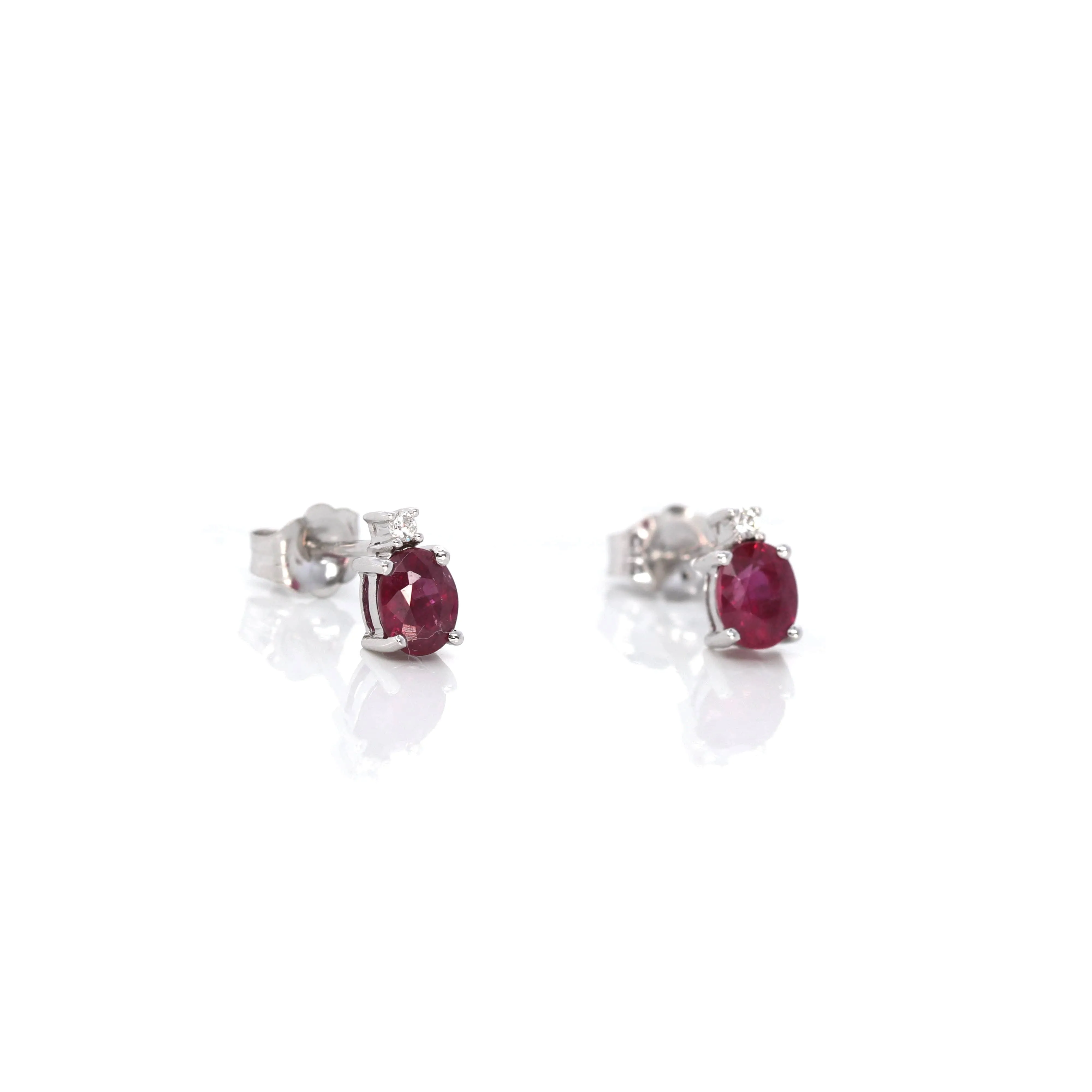 Baikalla 14k Classic White Gold Natural 4*5mm 7/10ct Ruby Earrings w/Diamond