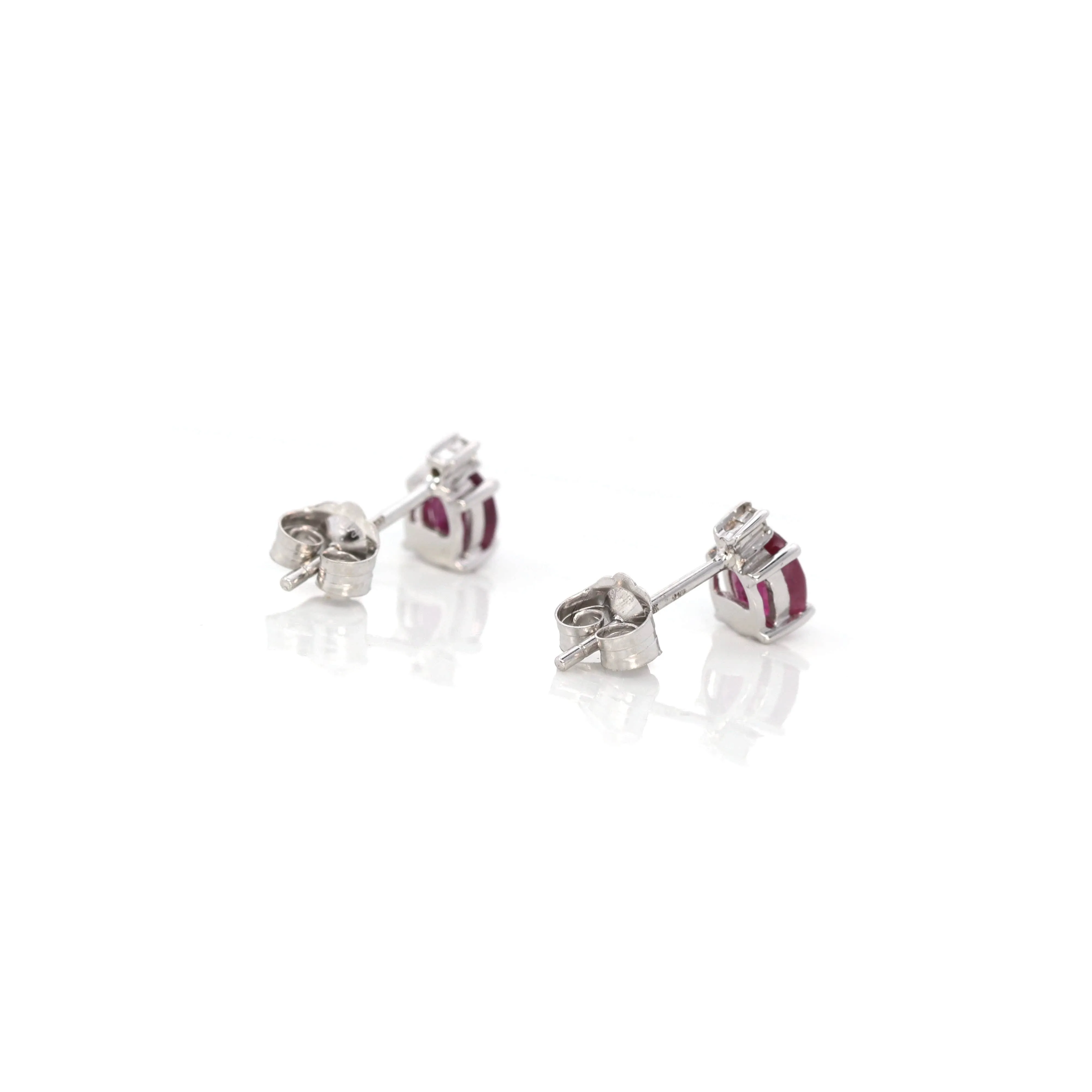 Baikalla 14k Classic White Gold Natural 4*5mm 7/10ct Ruby Earrings w/Diamond