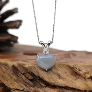 Baikalla 14K Gold Genuine Burmese Grey Jadeite Jade Heart Pendant with Moissanite