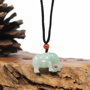 Baikalla Genuine Burmese Jadeite Jade Elephant Carving Pendant Necklace