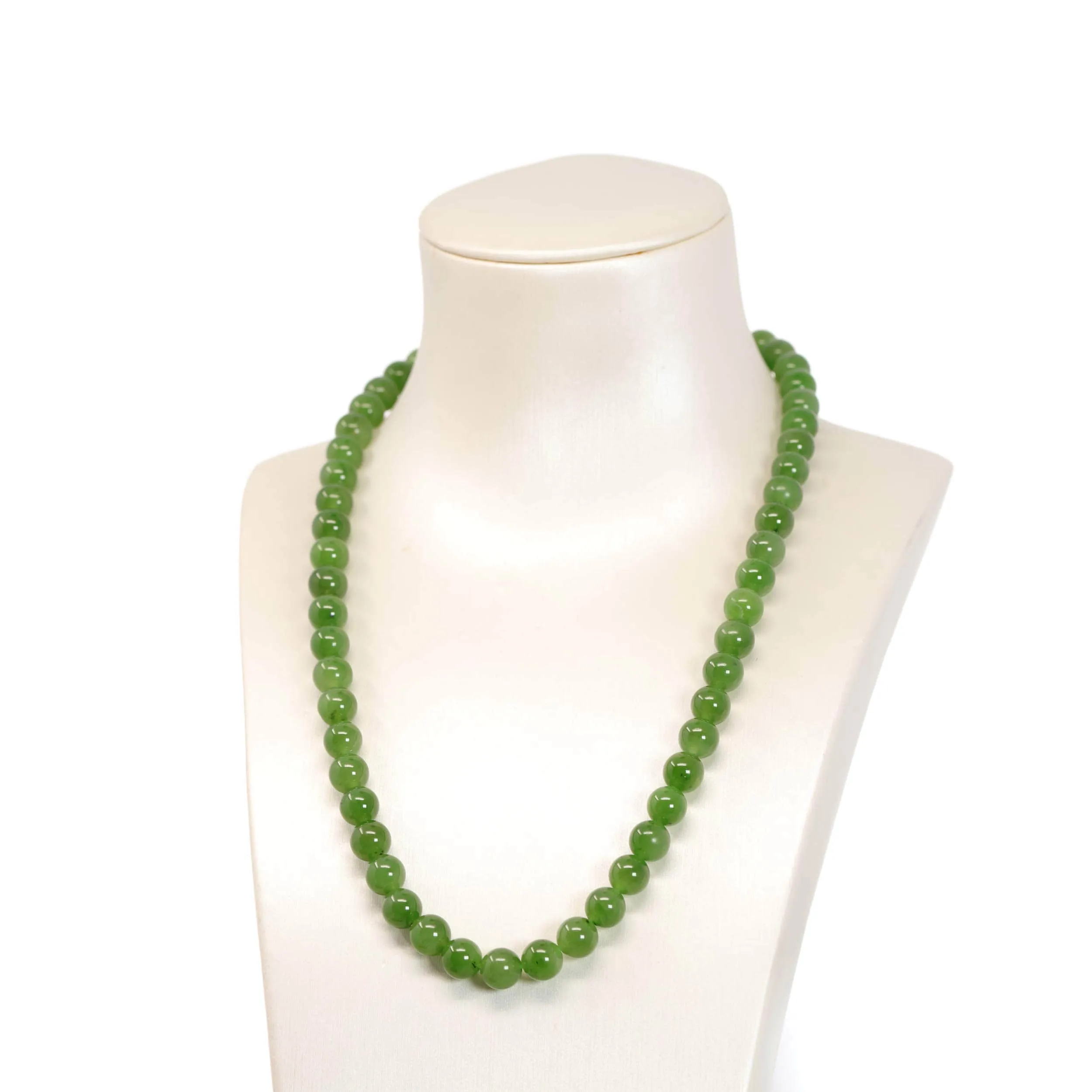 Baikalla Genuine Green Nephrite Jade Round Beads Necklace ( 8mm & 9.5mm)