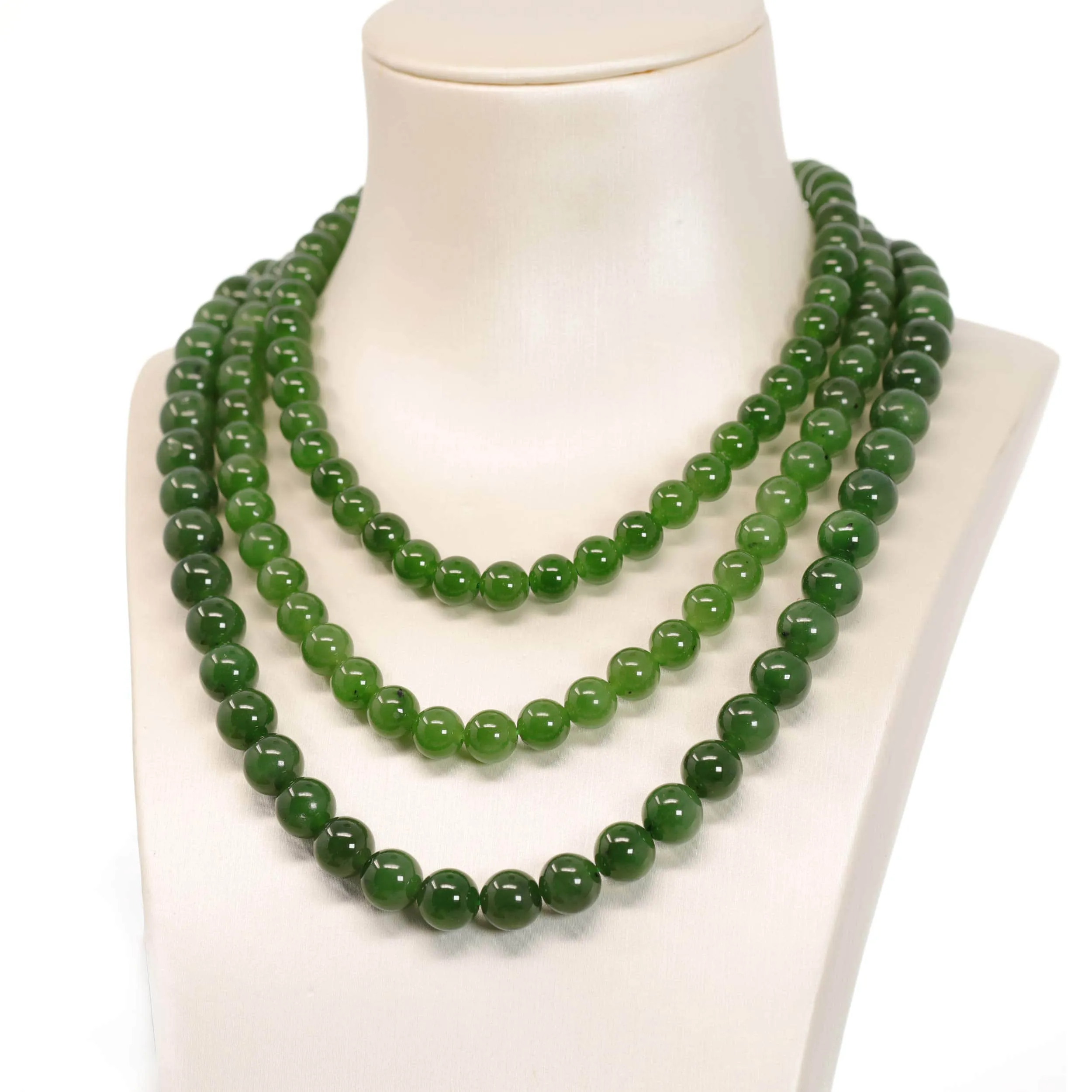 Baikalla Genuine Green Nephrite Jade Round Beads Necklace ( 8mm & 9.5mm)