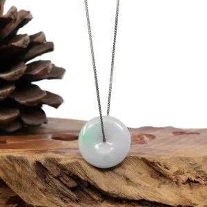 Baikalla "Good Luck Button" Necklace Green and White Jadeite Jade Lucky Ping An Kou Necklace