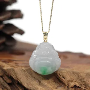 Baikalla "Laughing Buddha" 14k Gold Genuine White Green Jadeite Jade