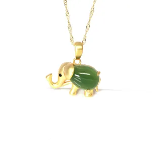 Baikalla™ Sterling Silver Real Green Nephrite Jade Elephant Pendant Necklace