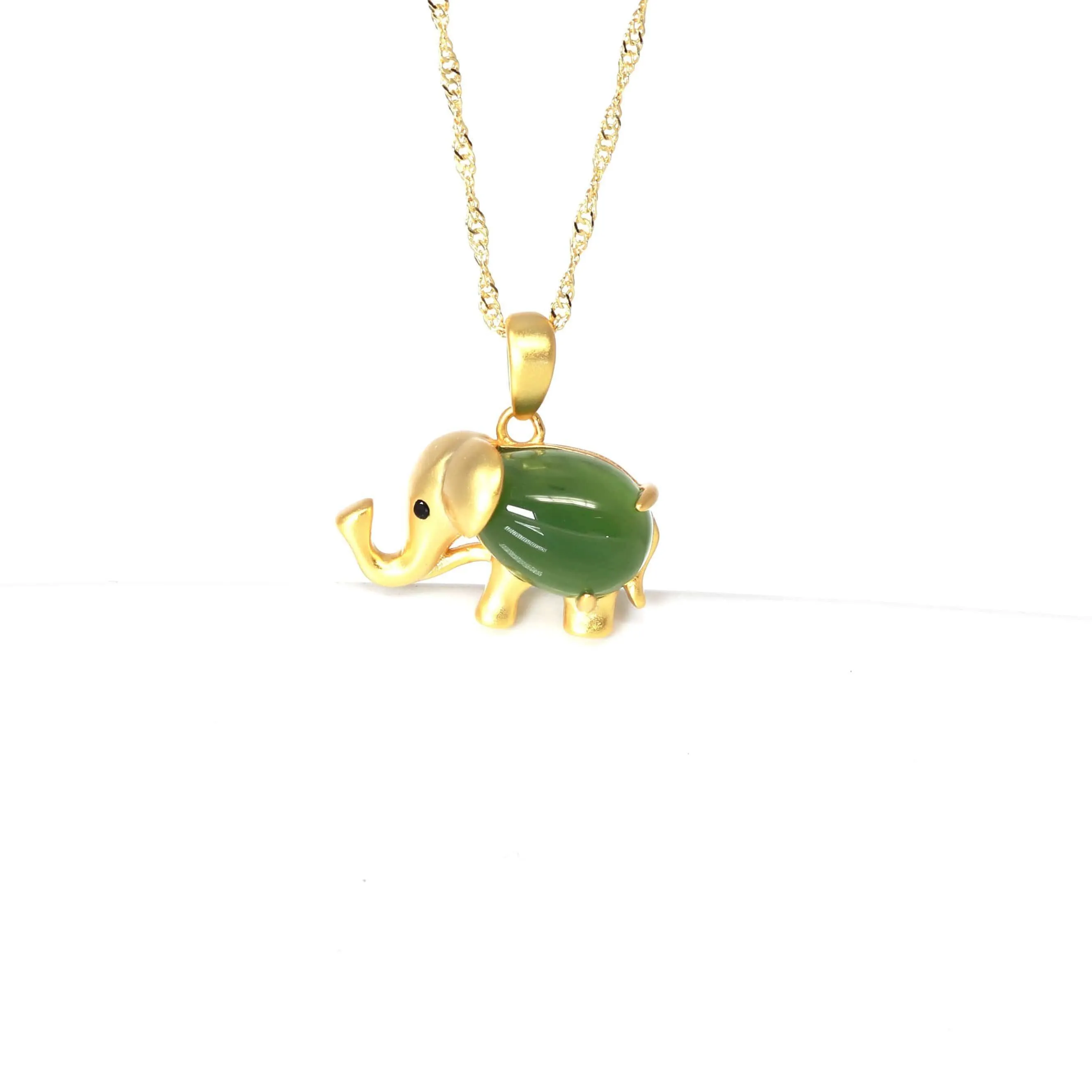 Baikalla™ Sterling Silver Real Green Nephrite Jade Elephant Pendant Necklace