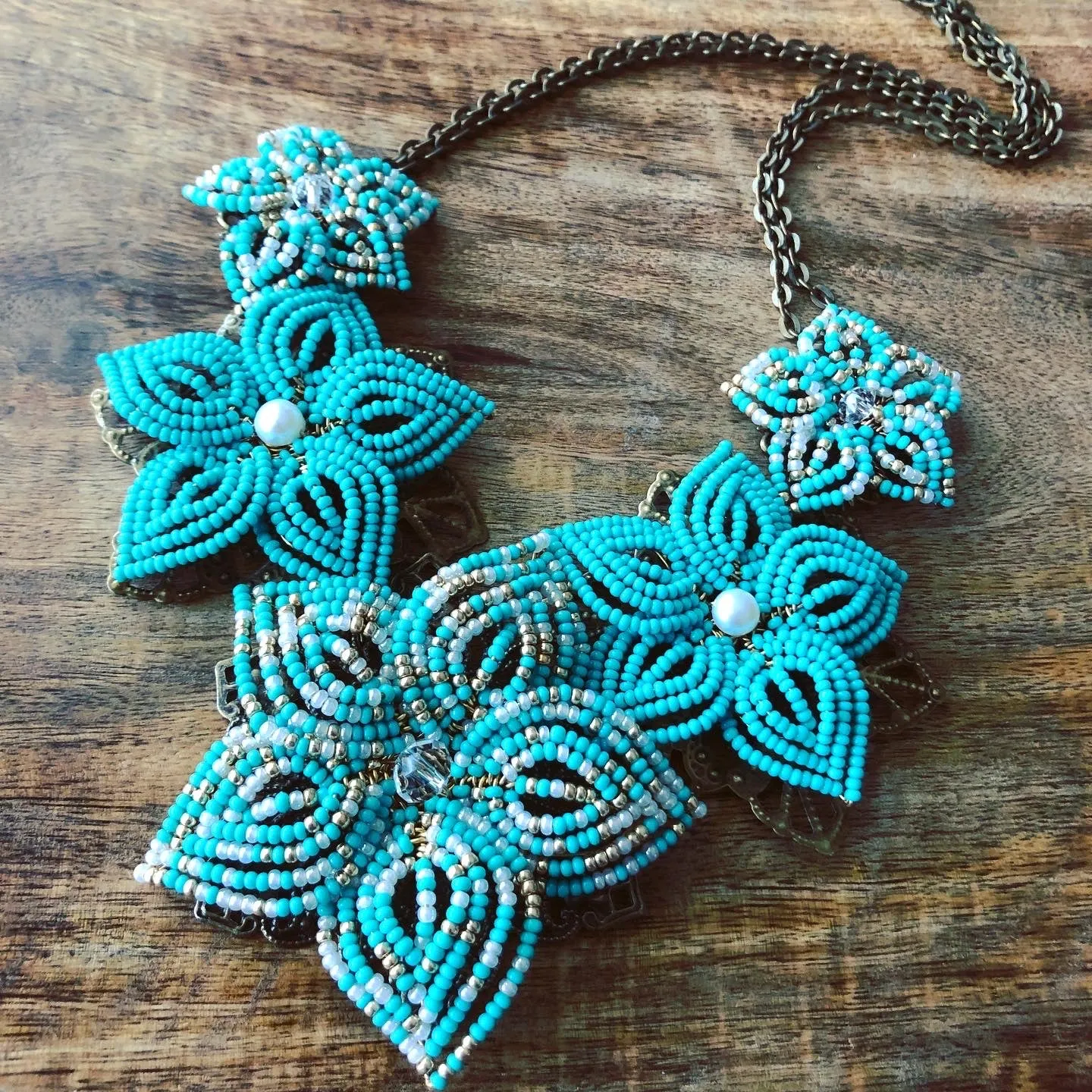 Beaded Five Flower Necklace
