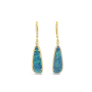 Black Opal & Diamond Dangle Earrings