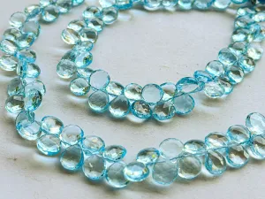 Blue Topaz Heart Shape Faceted Briolette Beads