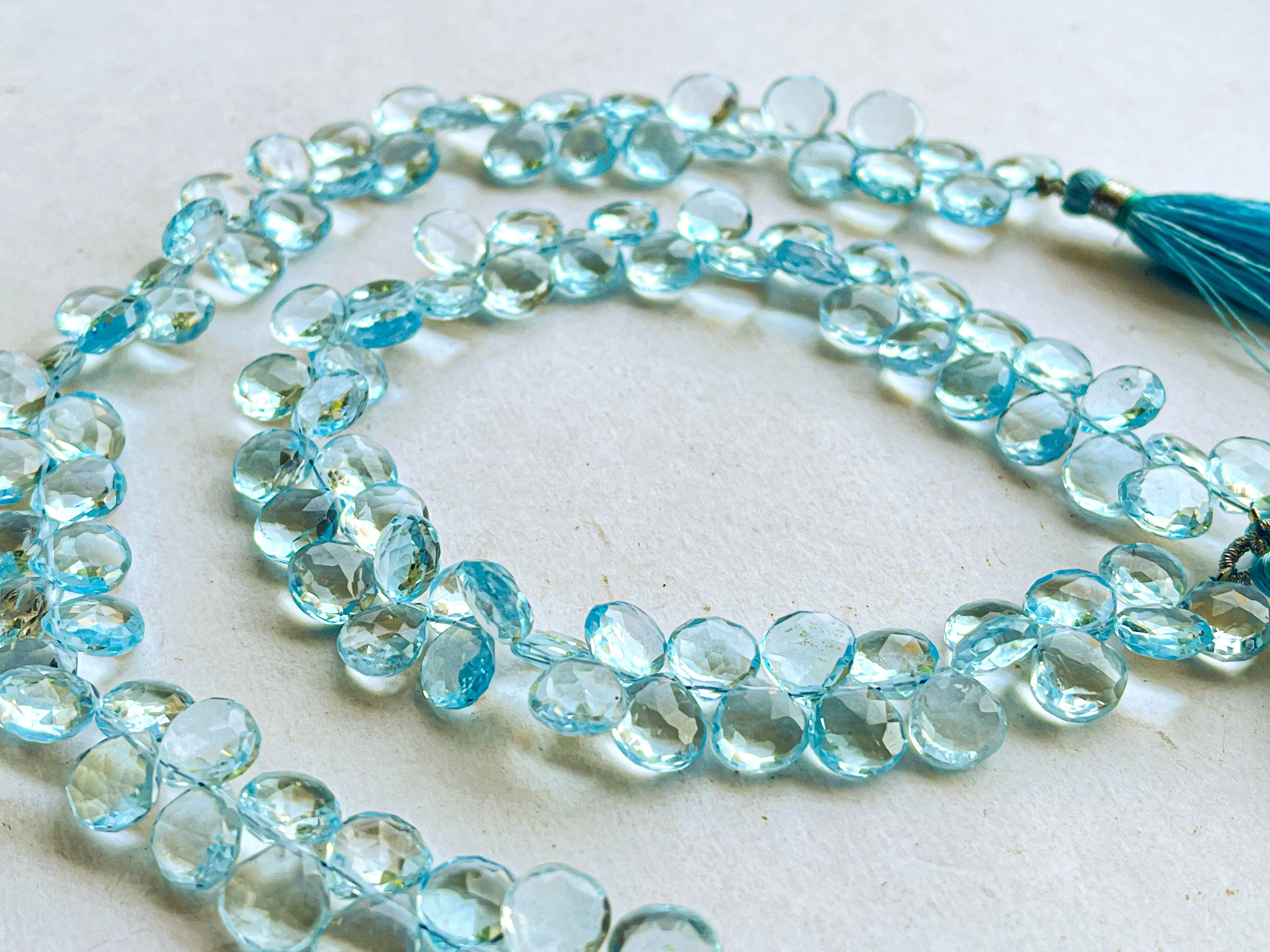 Blue Topaz Heart Shape Faceted Briolette Beads