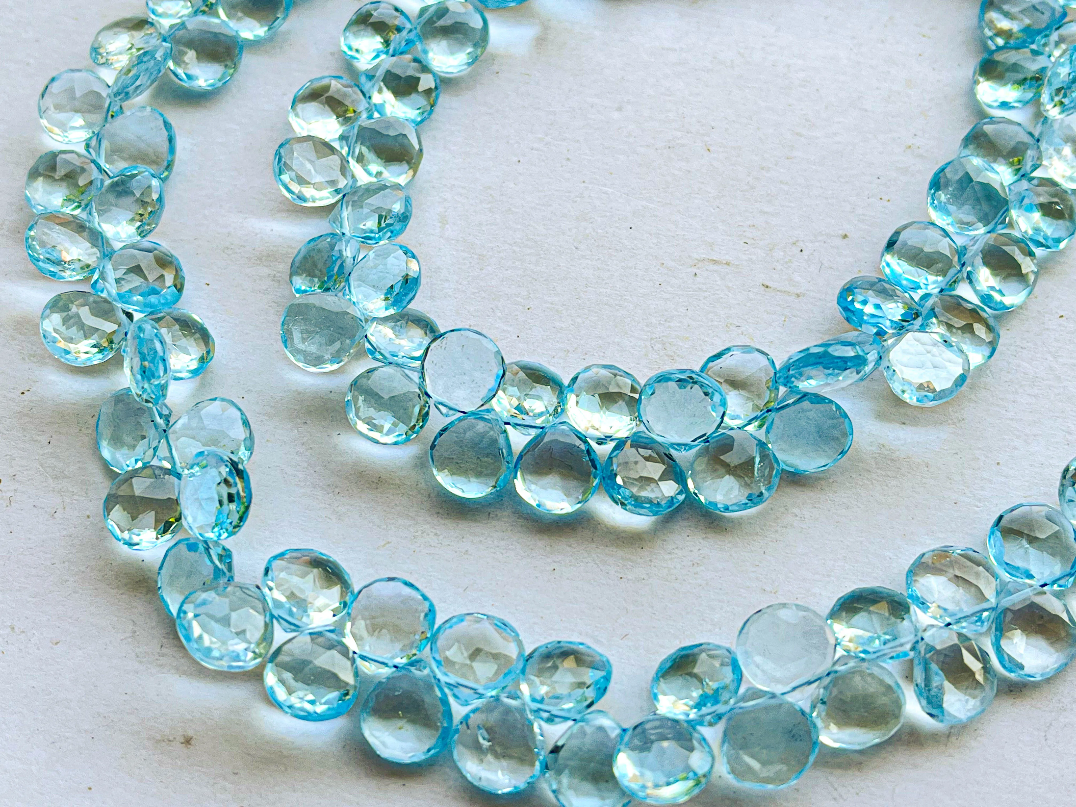 Blue Topaz Heart Shape Faceted Briolette Beads