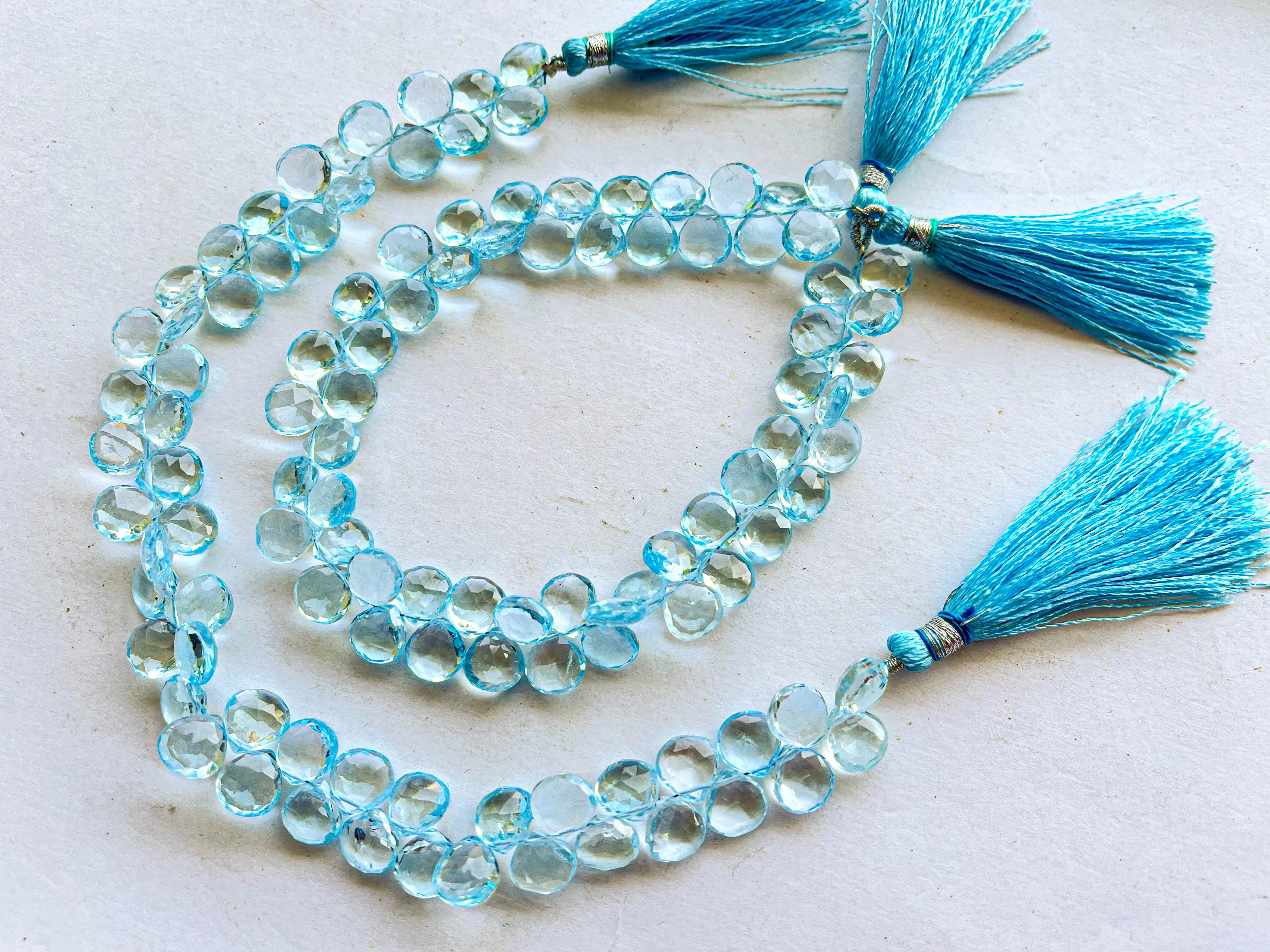 Blue Topaz Heart Shape Faceted Briolette Beads
