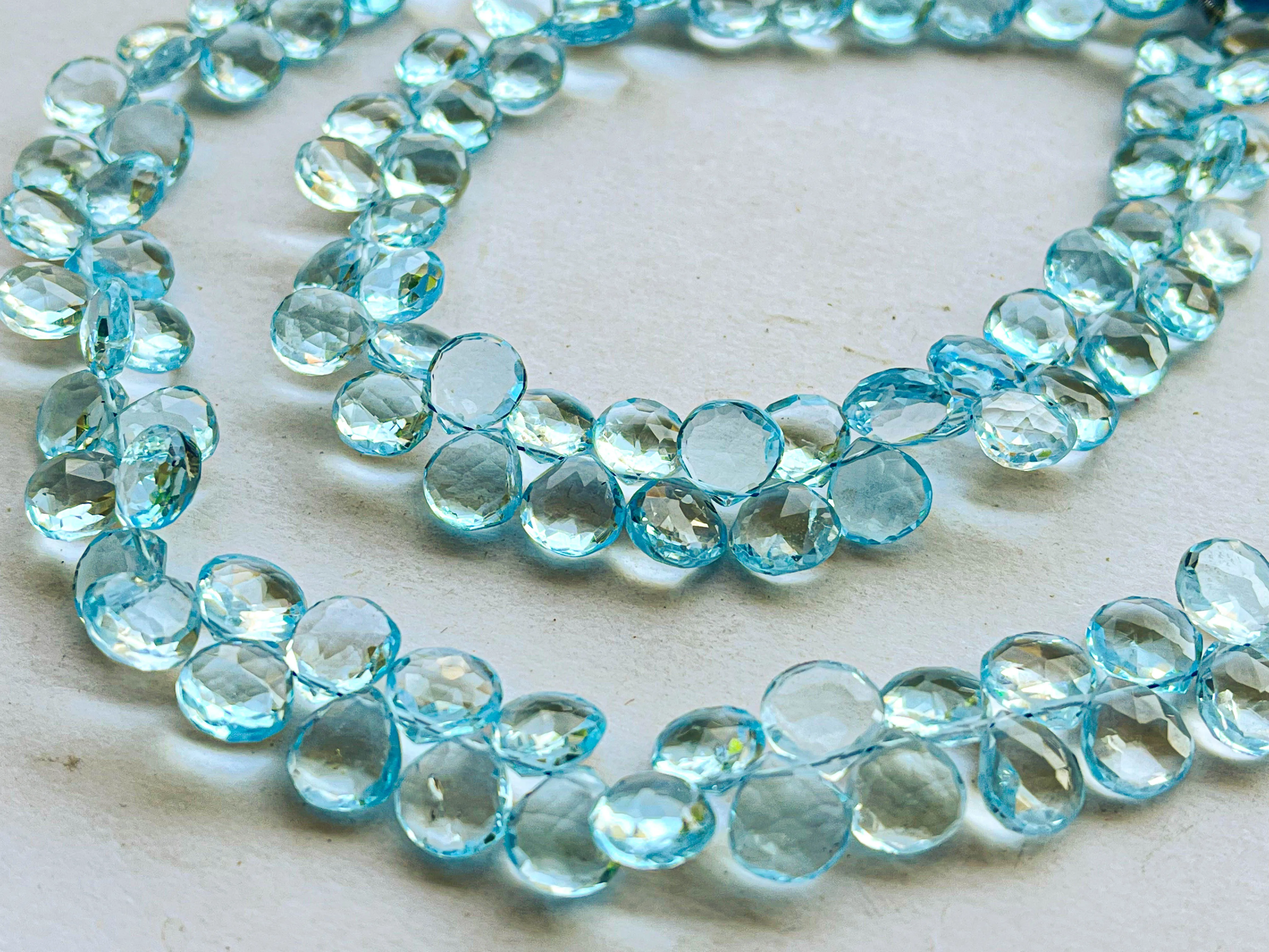 Blue Topaz Heart Shape Faceted Briolette Beads