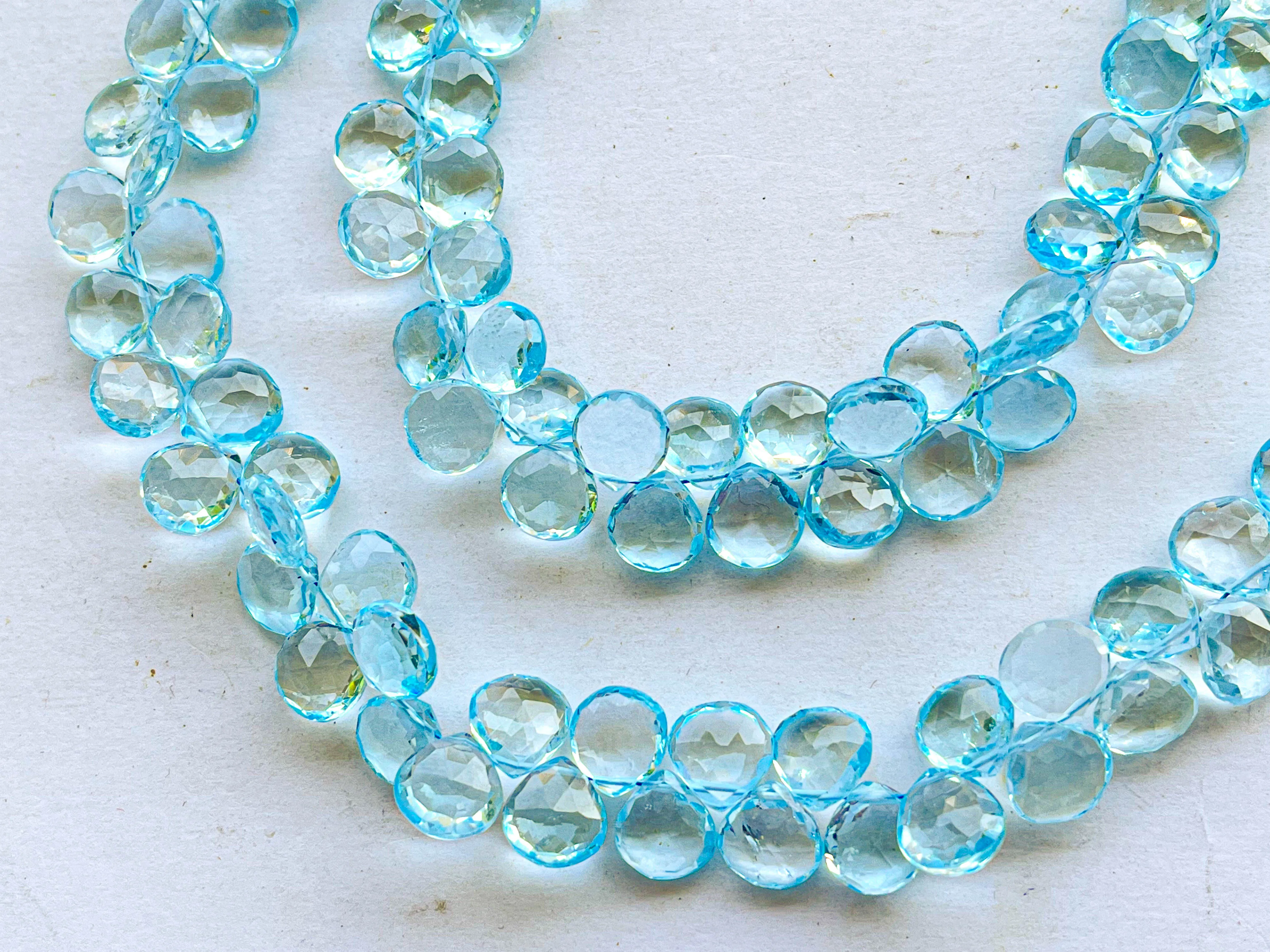 Blue Topaz Heart Shape Faceted Briolette Beads