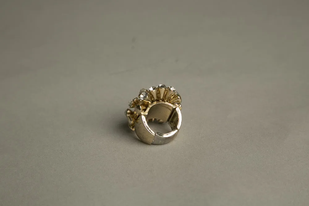Bold Cocktail Ring Golden Rhinestones Adjustable Costume Jewelry