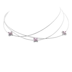 Boodles Flowerpress 3 Strand 18ct White Gold & Pink Sapphire Necklace