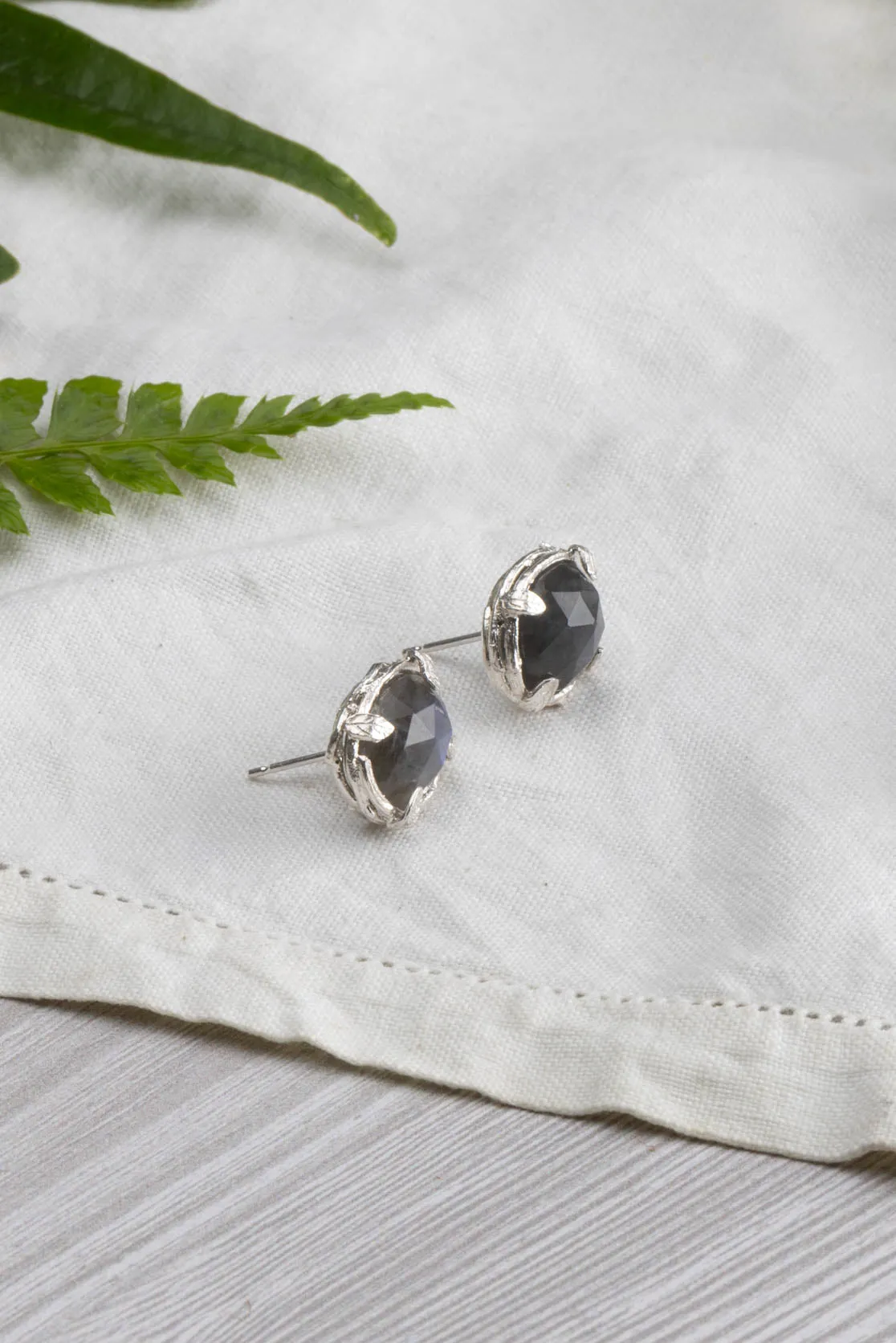 Botanical Nest Stud Earrings With Labradorite, Ruby Or Kyanite Gemstone