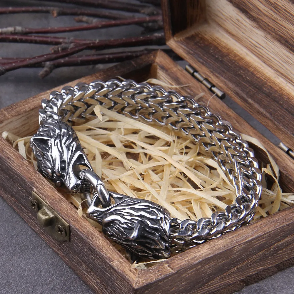 Bracelet Loup Viking en Acier Inoxydable
