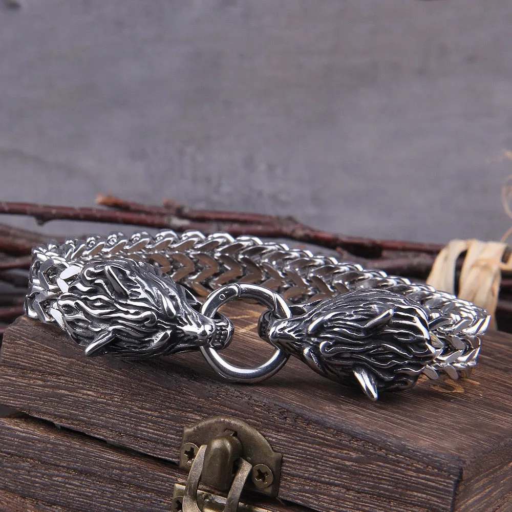 Bracelet Loup Viking en Acier Inoxydable