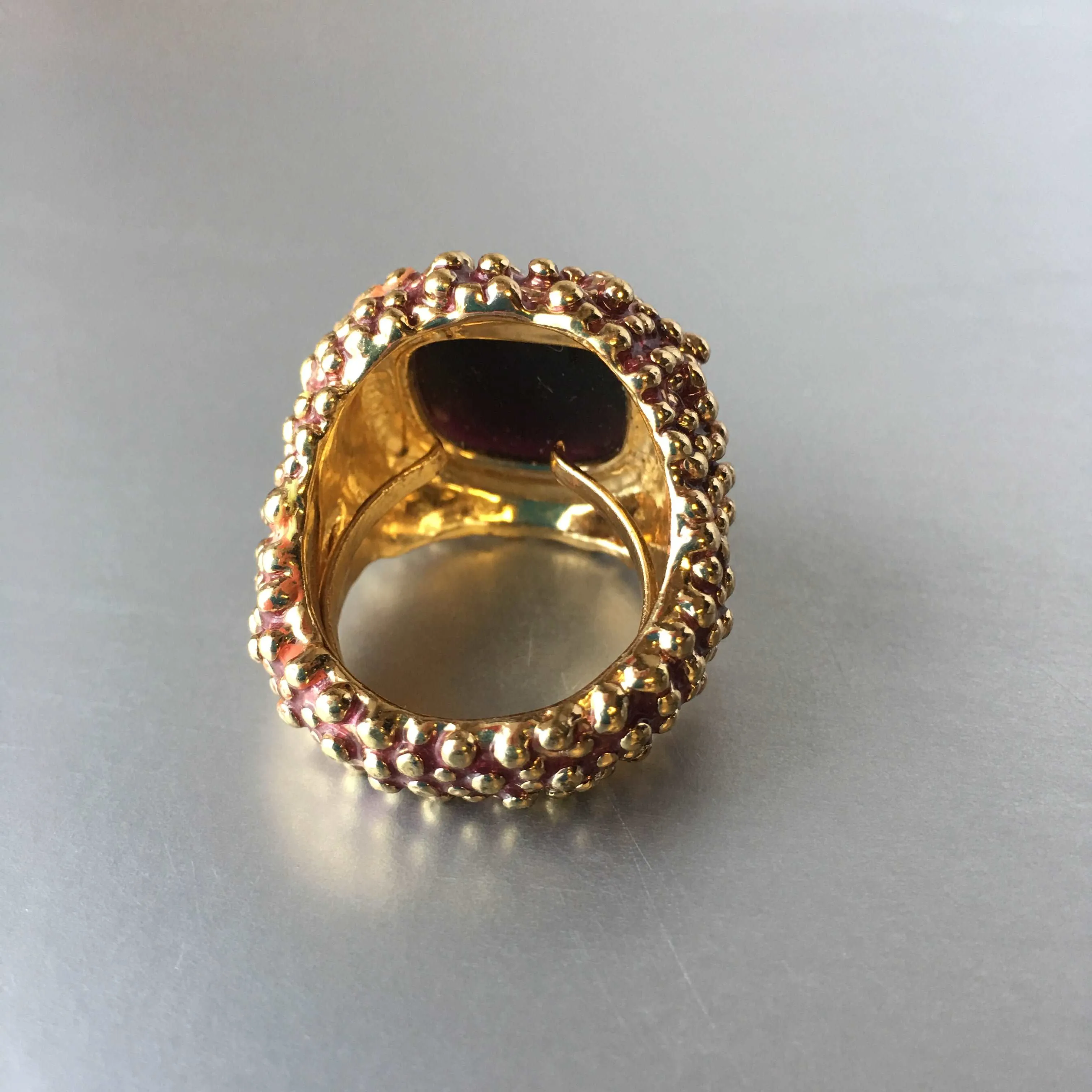 Brutalist Cocktail Ring Purple Amethyst Vintage Costume Jewelry