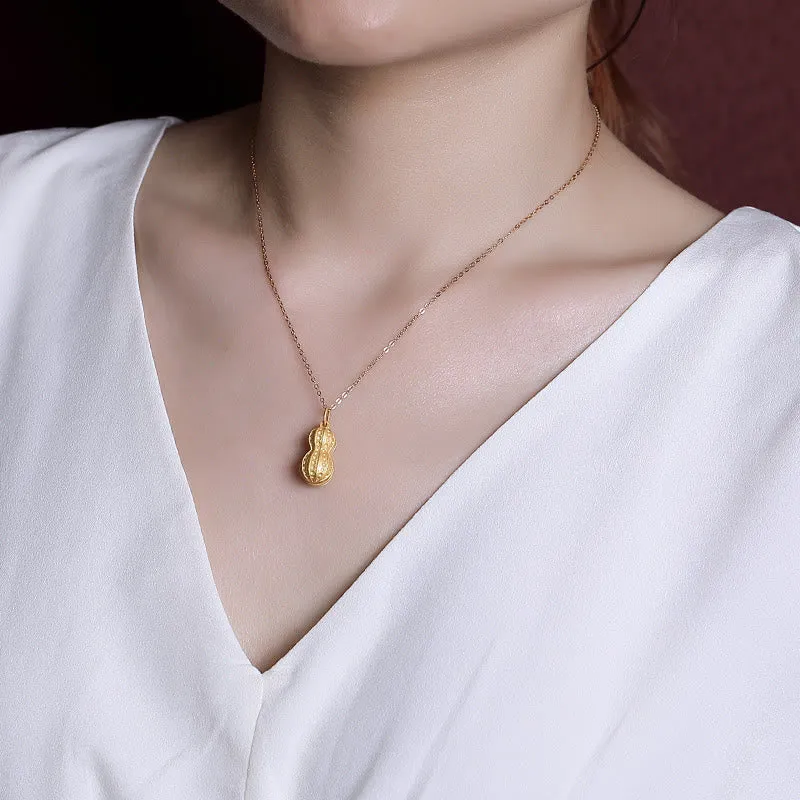 Buddha Stones 925 Sterling Silver Hetian White Jade Peanut Luck Necklace Pendant