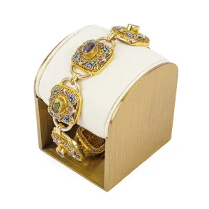 Chinese Export Gilt Silver Enamel Filigree Gemstone Bracelet