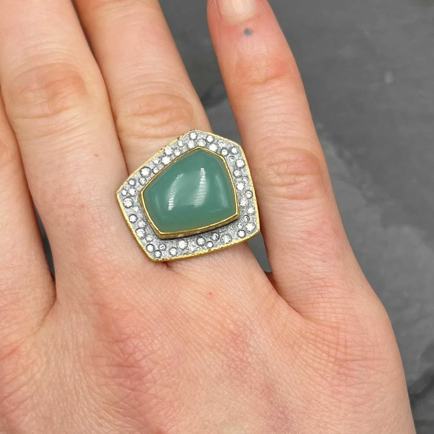 Chrysoprase and Diamond Cocktail Ring