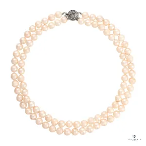 Classic Cultured Japanese PEARL 8.4mm White Double Strand Vintage NECKLACE 14k Gold