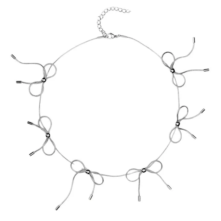 Coquette Aesthetic Silver Bows Choker