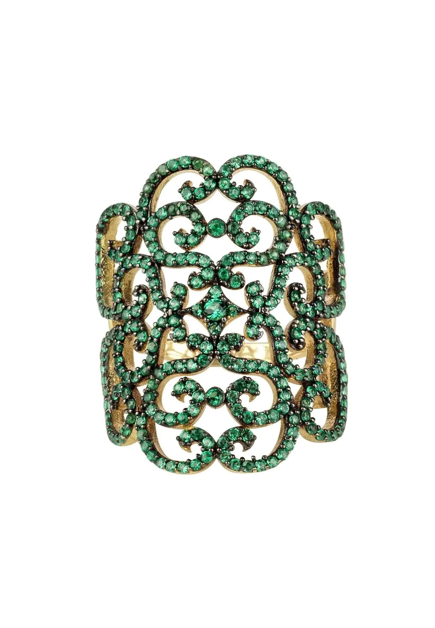 Countess Filigree Cocktail Ring Emerald Green Gold