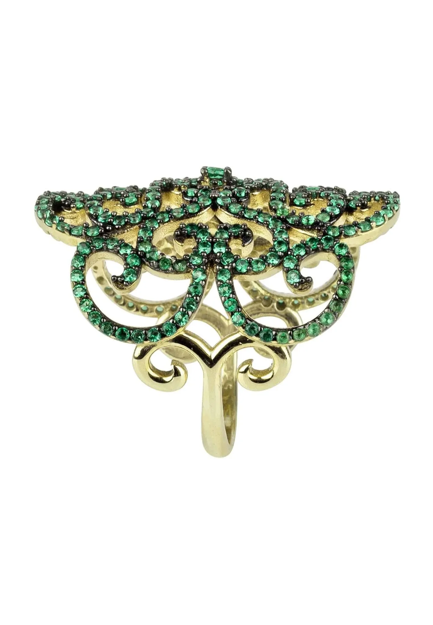 Countess Filigree Cocktail Ring Emerald Green Gold