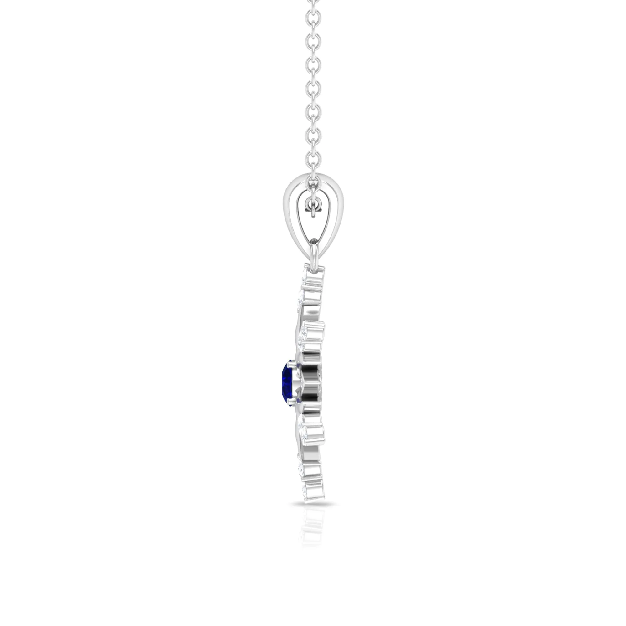 Created Blue Sapphire Designer Snowflake Pendant with Diamond