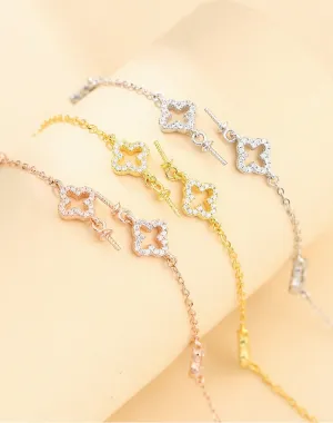 Crystals Flower Cross Pin Chain Bracelet Setting Sterling Silver Gold Fine 925 8-12mm For One Pearl Bead Bulk Tray DIY Jewelry Wholesale