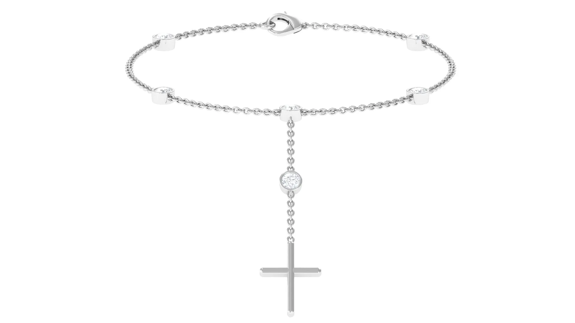 Cubic Zirconia Station Chain Bracelet with Gold Cross Charm