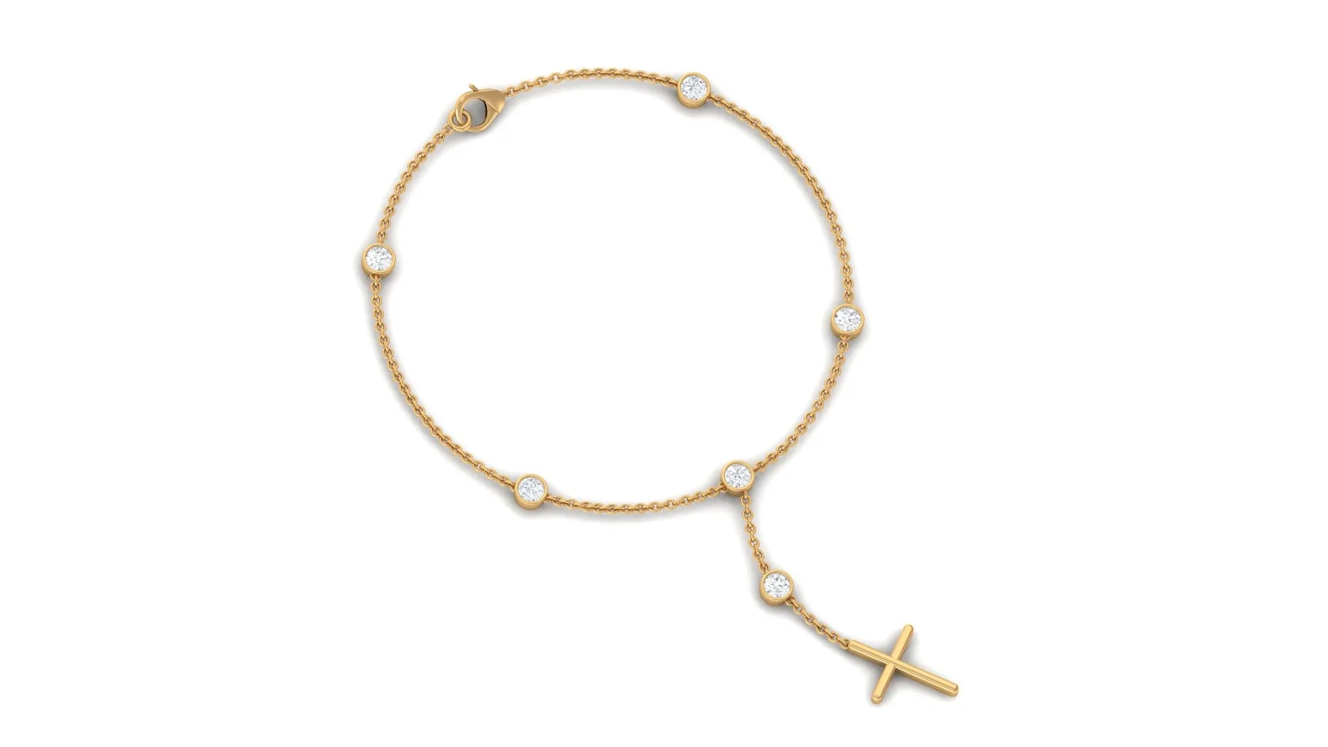 Cubic Zirconia Station Chain Bracelet with Gold Cross Charm