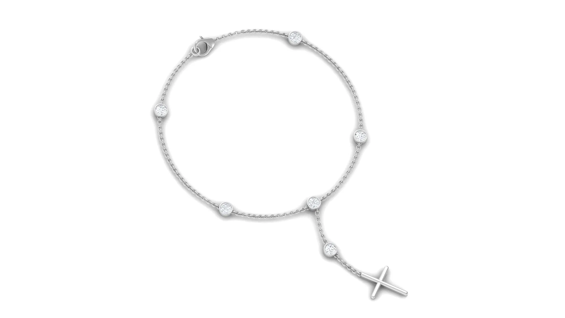 Cubic Zirconia Station Chain Bracelet with Gold Cross Charm