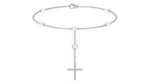 Cubic Zirconia Station Chain Bracelet with Gold Cross Charm