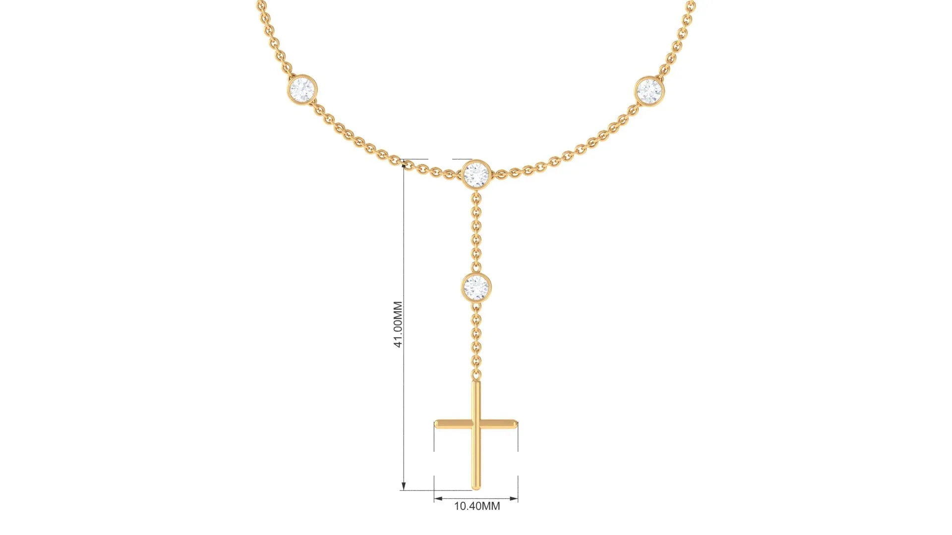 Cubic Zirconia Station Chain Bracelet with Gold Cross Charm