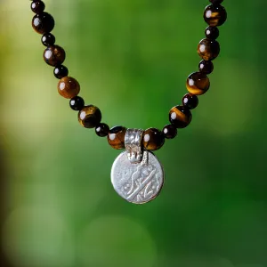 Cultural Tiger's Eye and Garnet Choker Pendant Necklace - Precious History | NOVICA