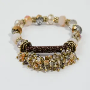 Cut glass bead bracelet with mesh and bead cluster detail