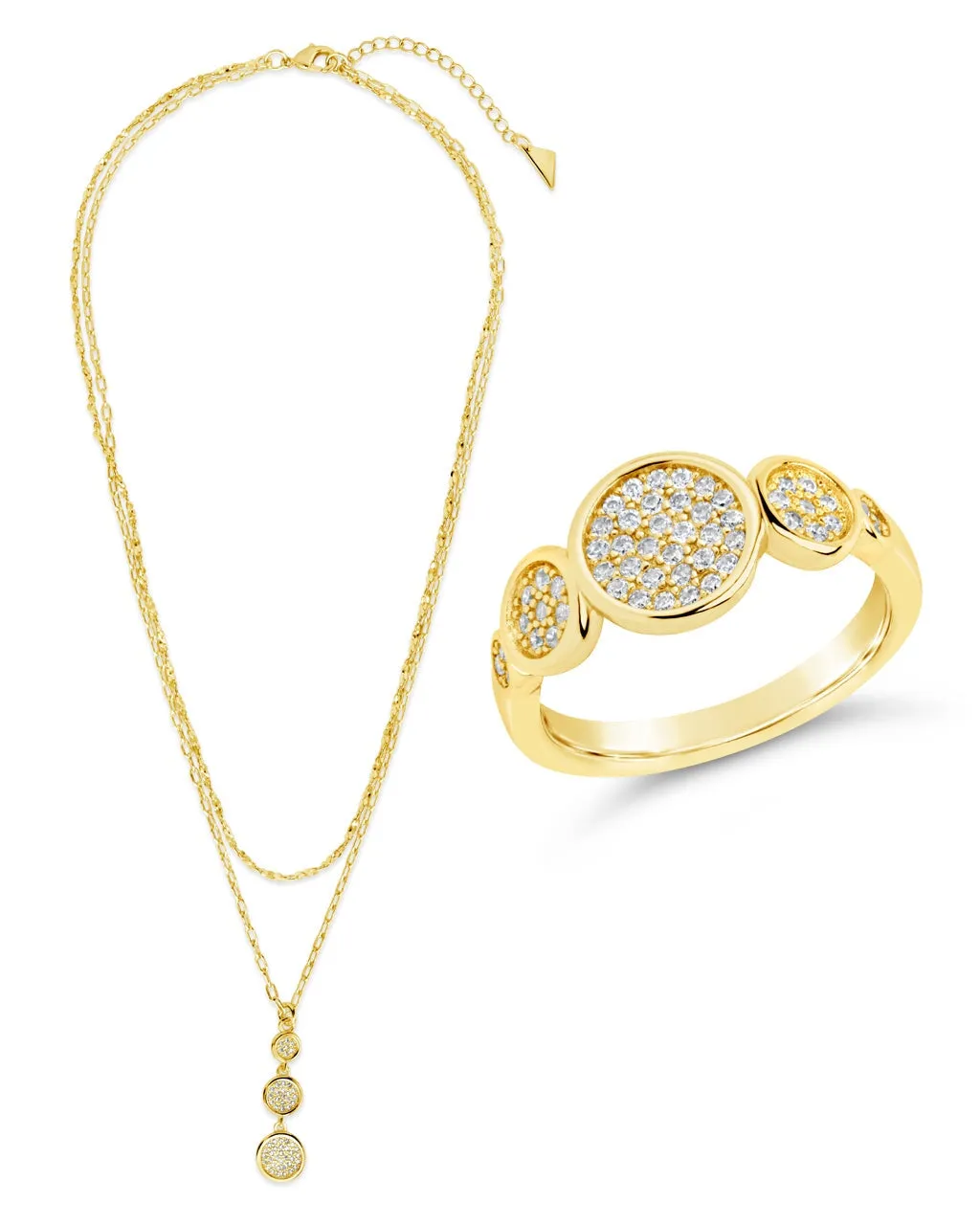 CZ Bubble Cocktail Ring & Layered Necklace Set